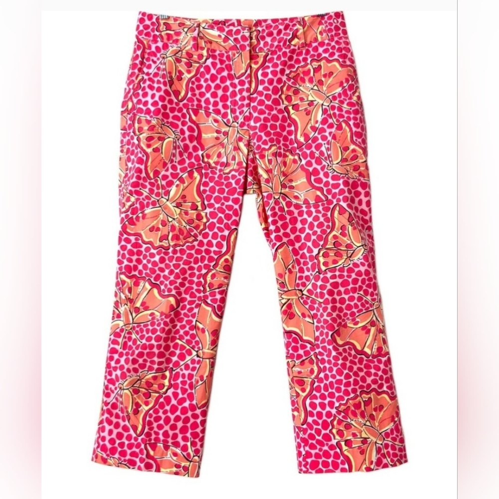 Lilly Pulitzer Capri Cropped Pants Capris Cha Cha Butterfly Pink White Label